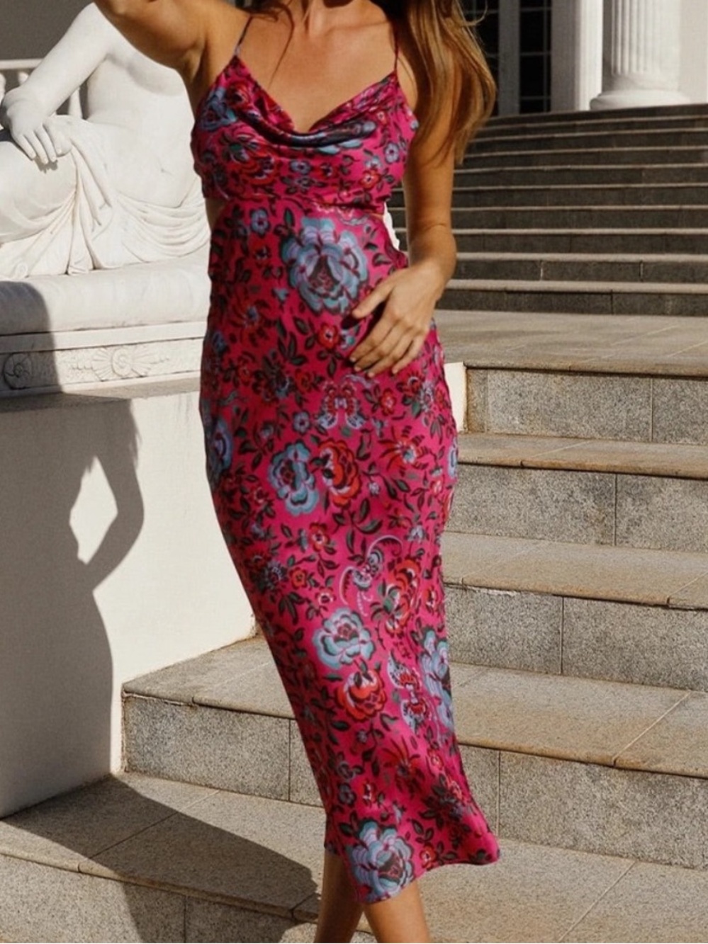 Runaway Pink Floral Slip Dress with Multicolor Print
